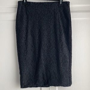 Zara Basics Black Lace Pencil Skirt with Brass Zipper, Medium
